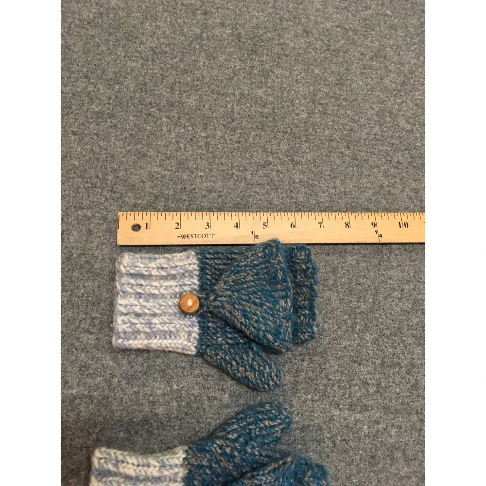 Handmade Convertible Mittens Kids Ages 4-8 Blue 100% Wool Flip Top Gloves
